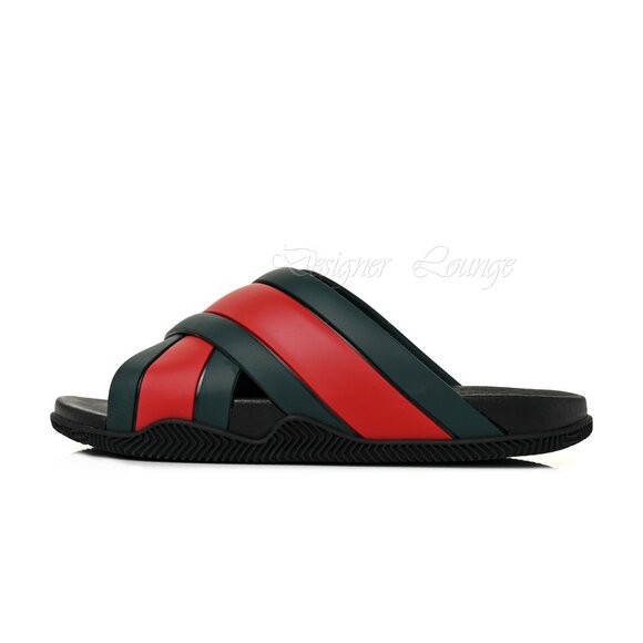 SOLD! NEW GUCCI Women's Web Criss Cross Rubber Slides Sandals EU 39 / US 9 - Picture 6 of 13